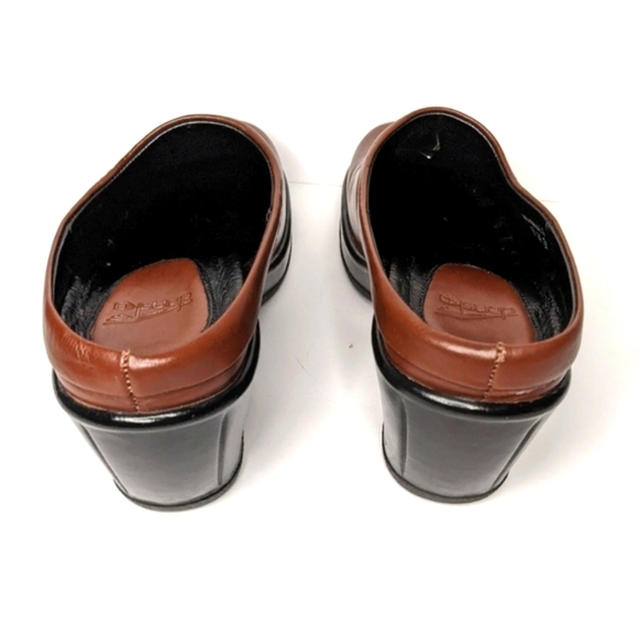 Dansko Leather Brown Black Clogs Mules Heeled Comfort Orthopedic Size 38 - Picture 5 of 9